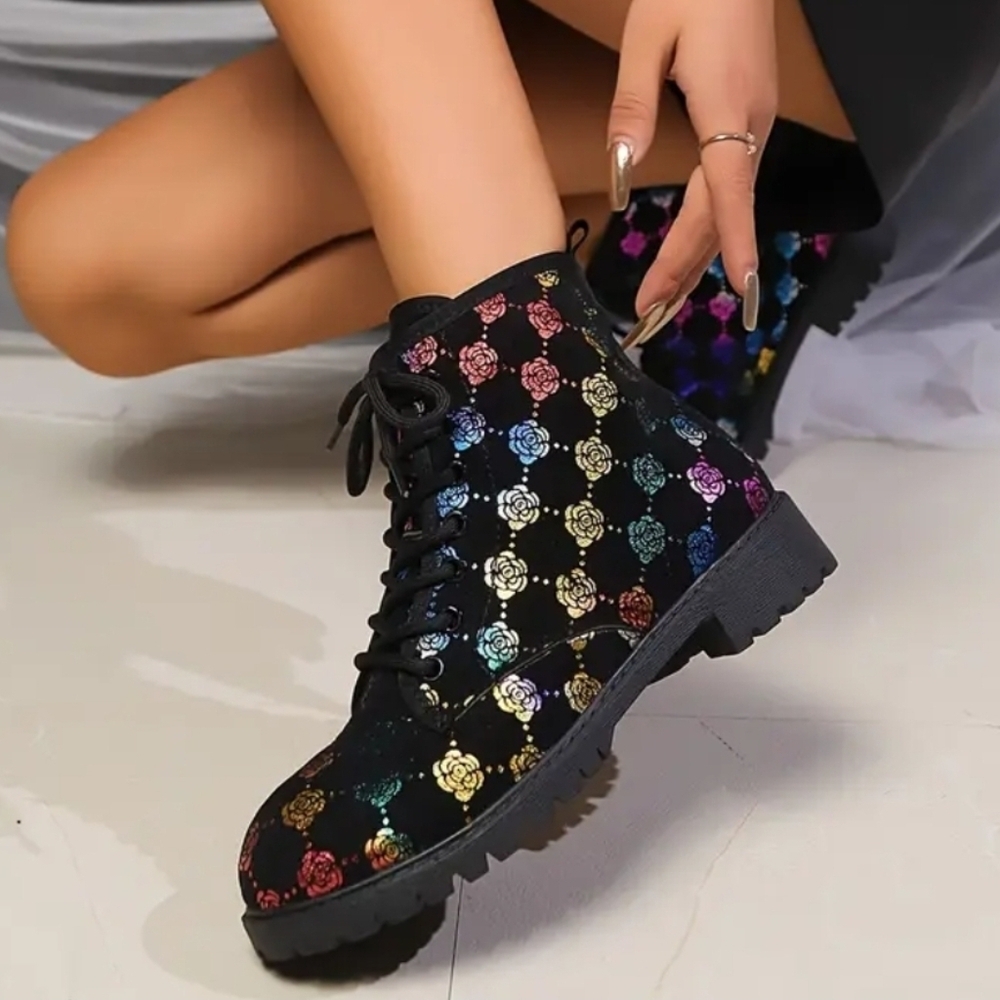 Womens Ankle Print Combat Boots. Us Size 8.5